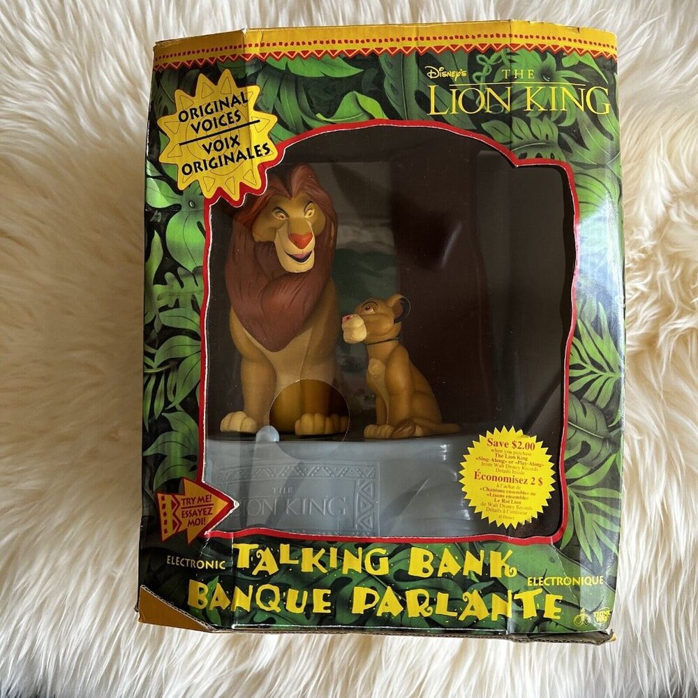 Lion King Talking Piggy Bank Vintage 90s Disney Toy New Box Mufasa Simba Works
